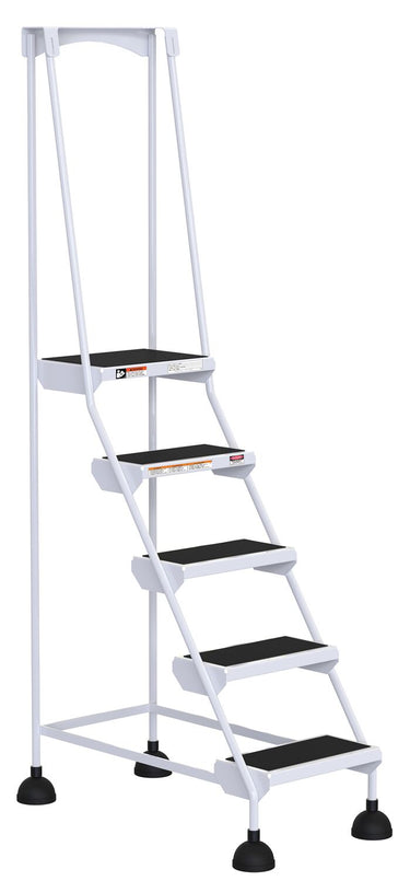 5 Step Commercial Spring Loaded Rolling Ladder - White